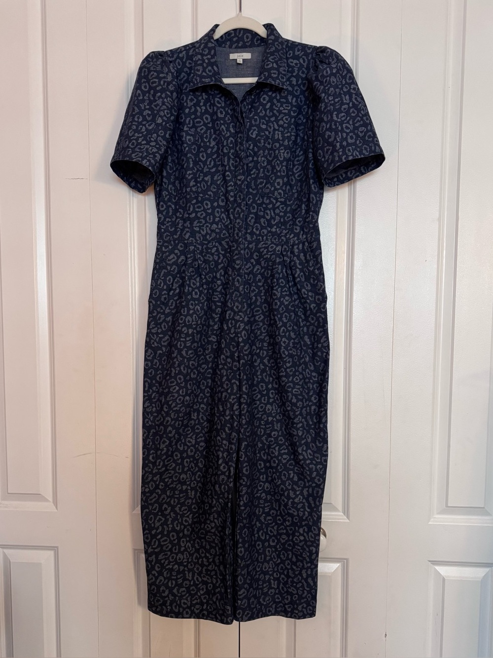 Joie Bestseller Jumpsuit Dark Blue leopard print Denim 100% Cotton Size 12